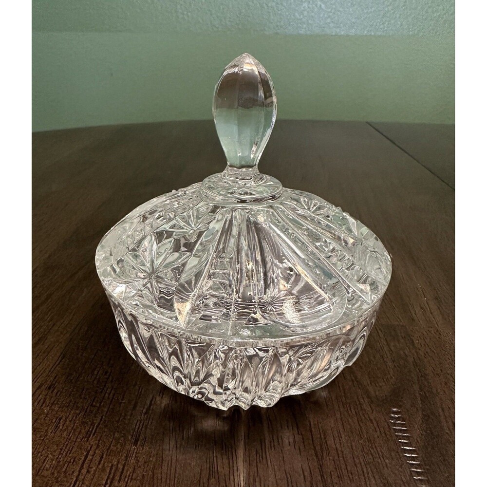 Vintage Glass Cut Pressed Candy Dish with Lid - Clear